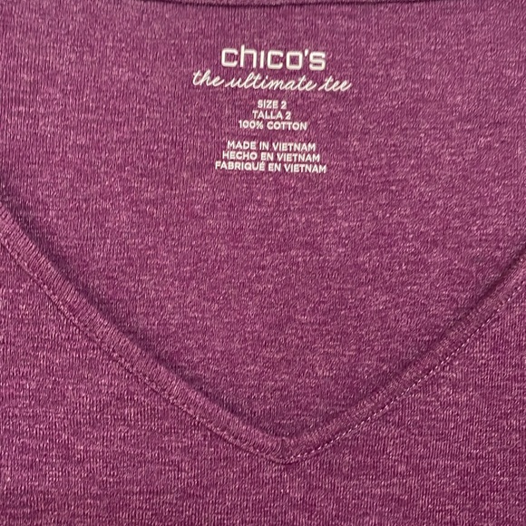 Chico’s Ultimate Tee, V-Neck, Size 2 (10/12) Violet, 3/4 sleeve. - Picture 2 of 7
